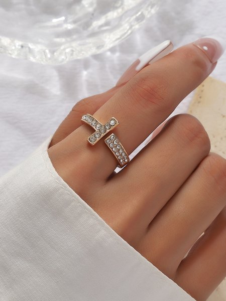 Rhinestone Cross Adjustable Ring, As picture, Rings