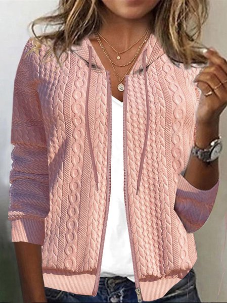 

Loose Knit Hooded Jacket in Textured Fabric, Pink, Jackets