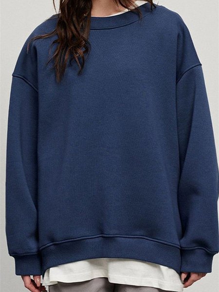 

Casual Plain Crew Neck Sweatshirt, Deep blue, Sweatshirts & Hoodies