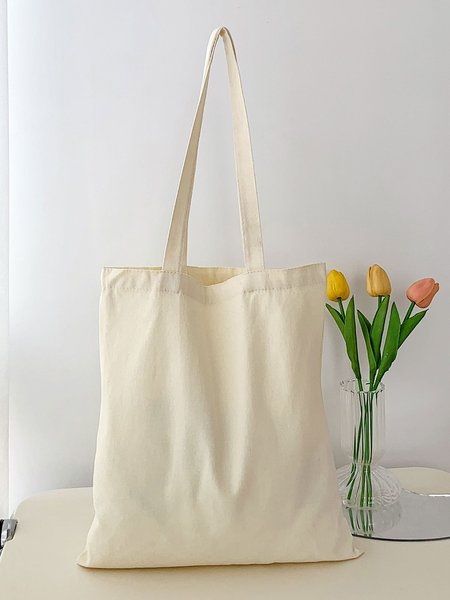 

Solid Color Simple Casual Canvas Shopping Bag, White, Women's Bags