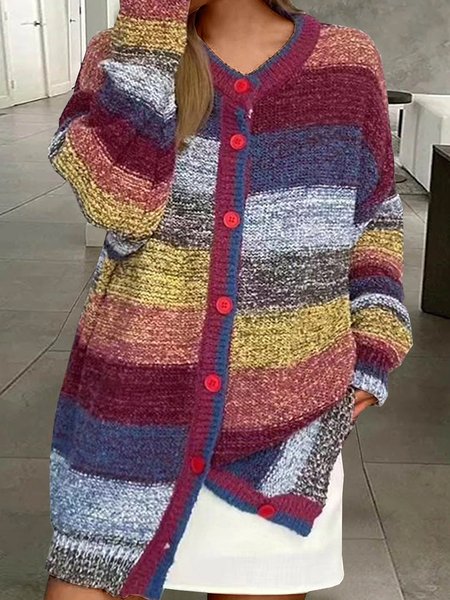

Loose Buttoned Crew Neck Casual Cardigan, Multicolor, Sweaters