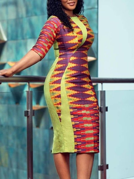 

Crew Neck TIght Elegant Midi Dress With No Belt, As picture, Midi Dresses