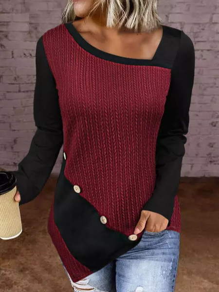 

Contrast Stitching Asymmetrical Regular Fit Casual Shirt, Red, Shirts & Blouses