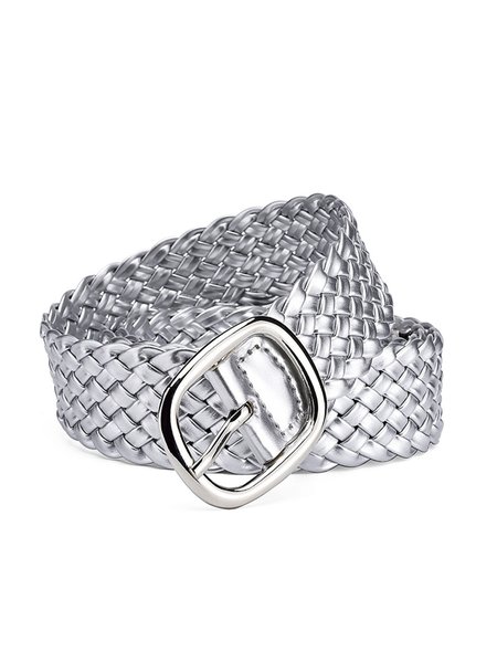 

Casual Braided Plain Color Adjustable Belt, Silver, Belts