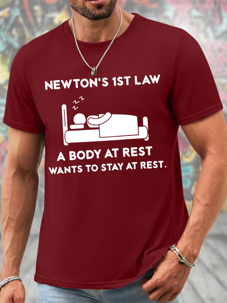

Men's Newton's First Law Casual Loose Cotton T-Shirt, Red, T-shirts