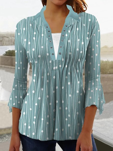 

Geometric Shawl Collar Loose Casual Shirt, Blue, Shirts & Blouses