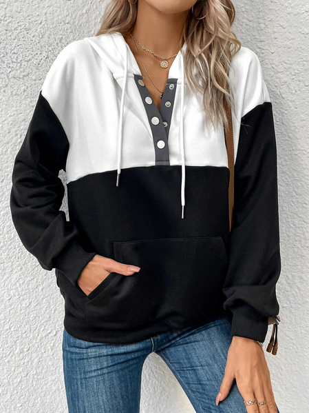 

Loose Casual Color Block Hoodie Sweatshirt, Black, Sweatshirts & Hoodies