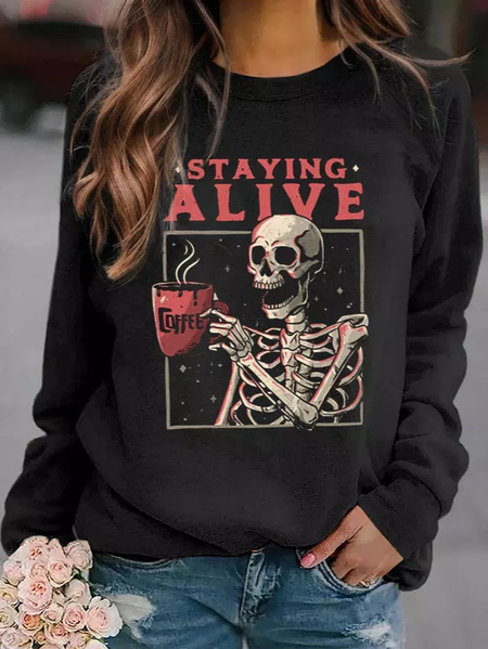 

Casual Crew Neck Skull Loose Sweatshirt, Black, Sweatshirts & Hoodies