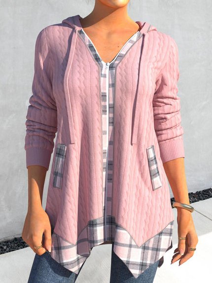 

Hoodie Loose Casual Knitted Jacket, Pink, Jackets