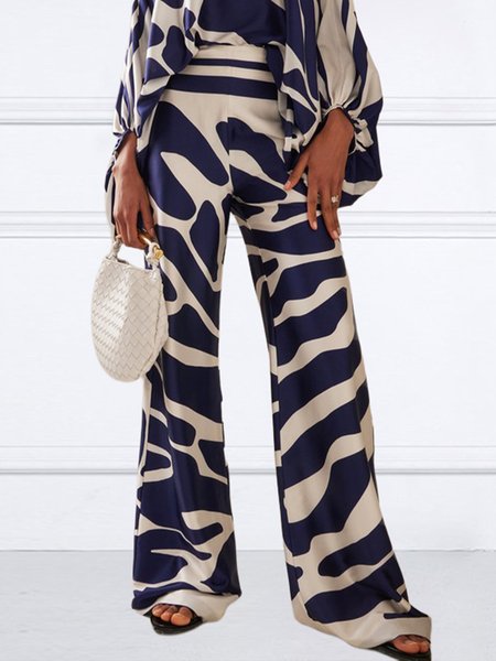 Geometric Urban High Waist Fashion Pants, Blue, Pants
