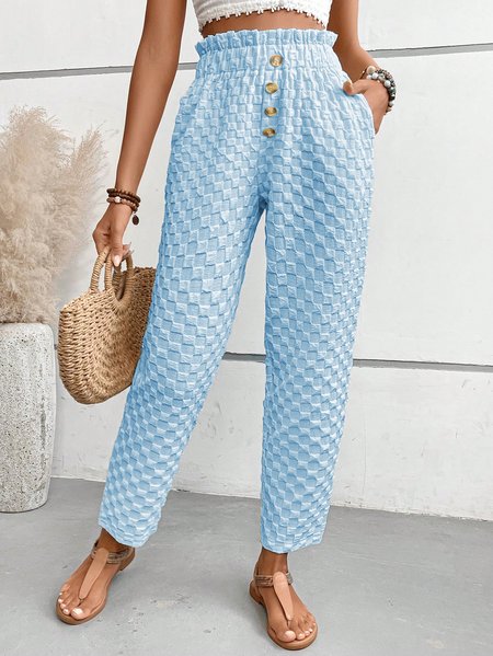 

Plain Casual Loose Pants, Blue, Pants
