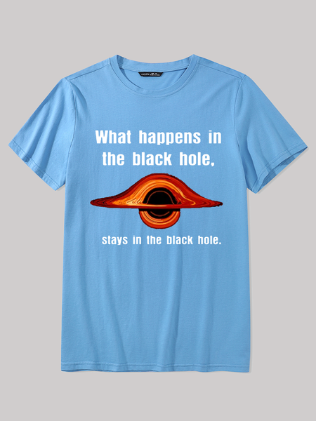 

Men's What Happens in The Black Hole Cotton Casual Text Letters Loose T-Shirt, Light blue, T-shirts
