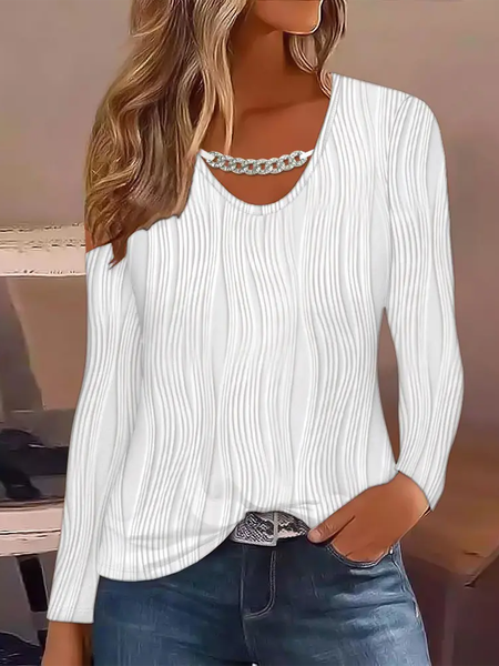 

Plain Metal Casual Shirt, White, Long Sleeves