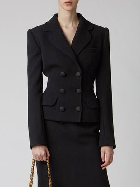 

Lapel Collar Plain Regular Fit Elegant Blazer, Black, Blazers