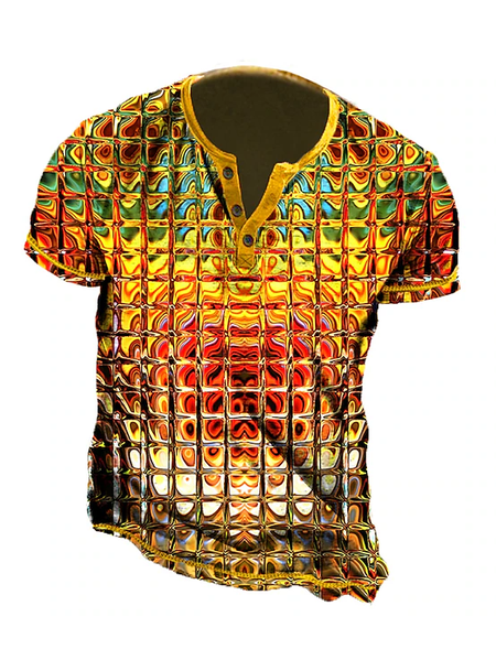 

Half Open Collar Ombre Regular Sleeve Casual T-Shirt, As picture, T-Shirts