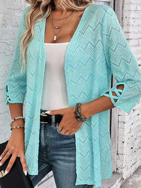 Plain Knitted Loose Casual Kimono, Green, Cardigans