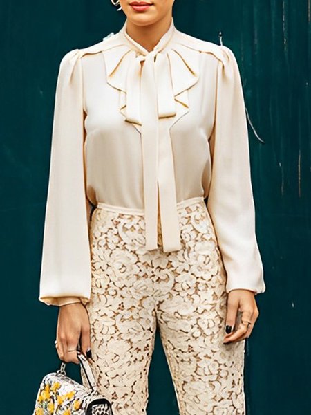 

Urban Plain Bow Long Sleeve Blouse, Apricot, Blouses and Shirts