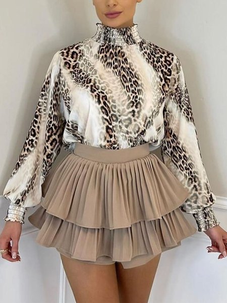 

Leopard Elegant Turtleneck Long Sleeve Regular Fit Shirt, Blouses and Shirts