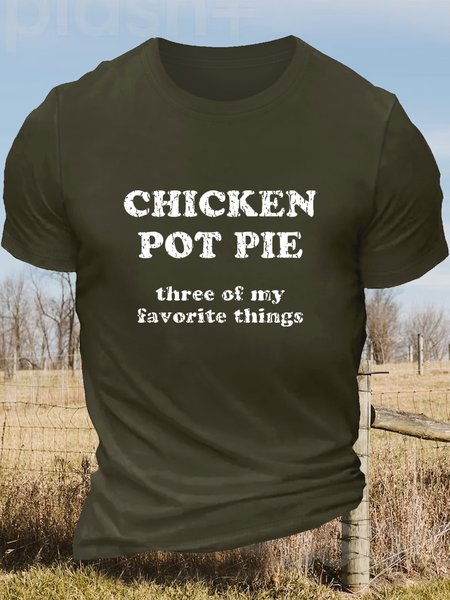 

Men's Cotton Casual Chicken Pot Pie Letters T-Shirt, Green, T-shirts