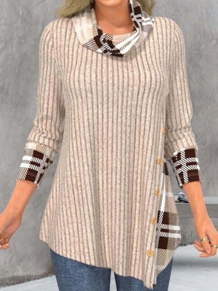 

Plaid Casual Turtleneck Loose Sweatshirt, Khaki, Sweatshirts & Hoodies