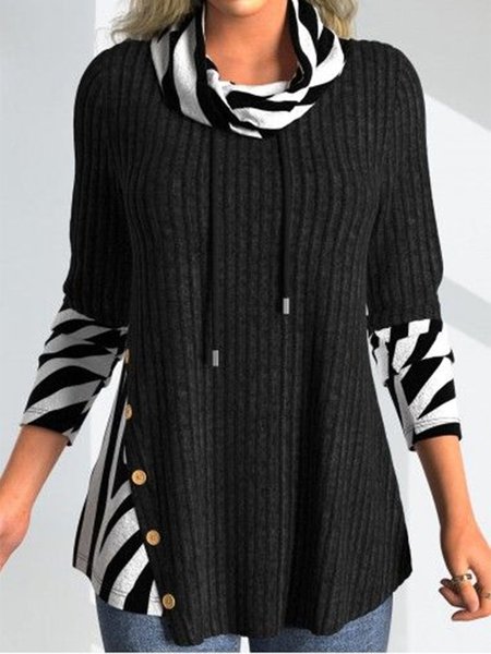 

Striped Turtleneck Casual Loose Sweatshirt, Black, Sweatshirts & Hoodies