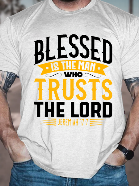 

Men's Blessed Is The Man Who Trusts The Lord Casual Loose Cotton T-Shirt, White, T-shirts