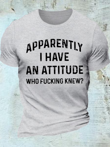 

Men's Apparently I Have An Attitude Who Fcking Knew Casual Letters T-Shirt, Light gray, T-shirts