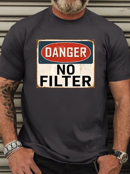 

Men‘s Casual Crew Neck Cotton Danger No Filter Letters T-Shirt, Deep gray, T-shirts