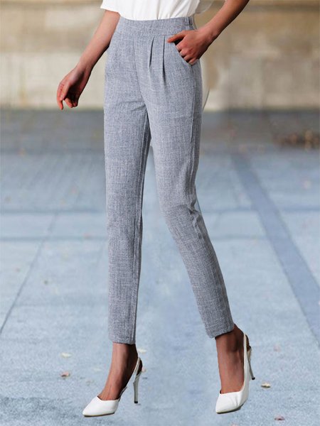 

Regular Fit Casual Plain Pants, Gray, Pants