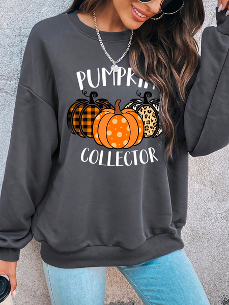 

Casual Crew Neck Halloween Loose Letter and Pumpkin Print Drop Shoulder Sweatshirt, Gray, Sweatshirts & Hoodies