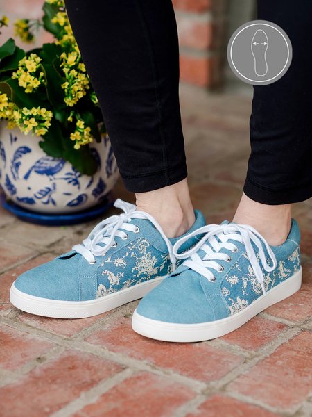 

Blue Canvas White Floral Panel Sneakers, Sneakers