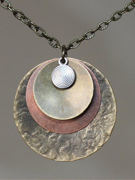 Multi layered circular pendant necklace, As picture, Necklaces