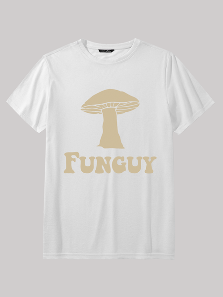 Men's Fungi Fun Guy Funny Cotton Loose Casual Crew Neck T-Shirt, White, T-shirts