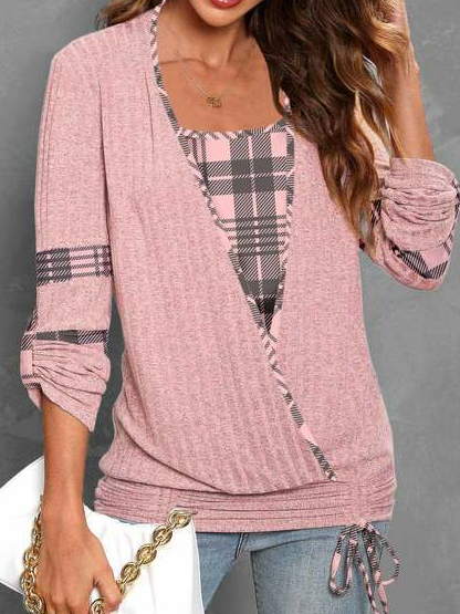 

Casual Plaid Knitted Others Shirt, Pink, Shirts & Blouses