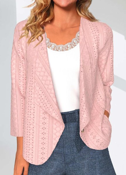 

Plain Shawl Collar Casual Loose Kimono, Pink, Cardigans