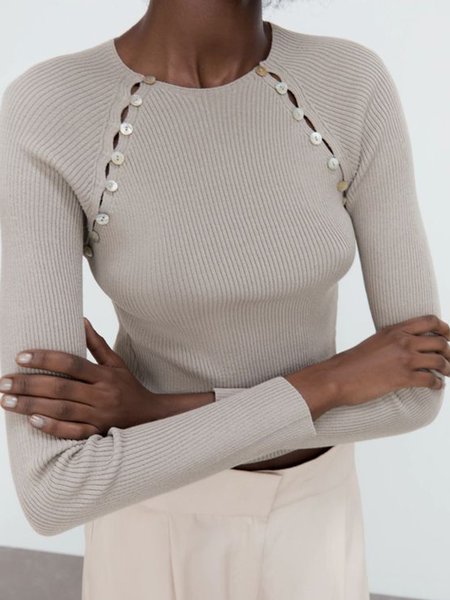 

Tight Urban Plain Crew Neck Sweater, As picture, Pullovers