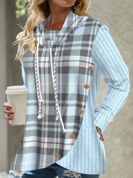 

Loose Turtleneck Plaid Casual Sweatshirt, Blue, Sweatshirts & Hoodies