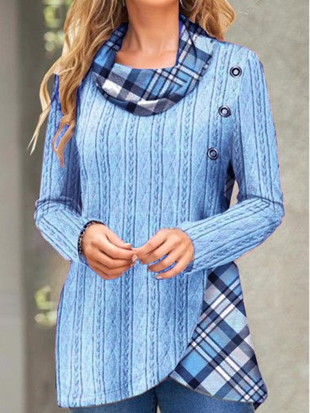 

Loose Buttoned Turtleneck Casual Sweatshirt, Blue, Sweatshirts & Hoodies