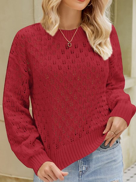 

Casual Plain Crew Neck Regular Fit Sweater, Red, Sweaters