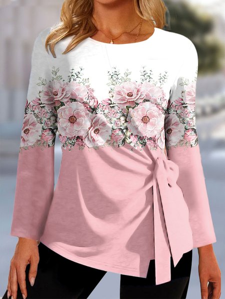 

Floral Regular Fit Crew Neck Casual Shirt, Pink, Shirts & Blouses