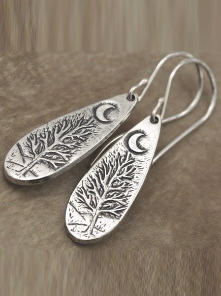 

Vintage Moon Tree Pattern Earrings, Silver, Earrings