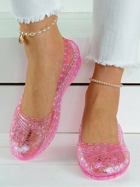 

Casual Floral Hollow Out Waterproof Beach Shallow Shoes, Pink, Flats