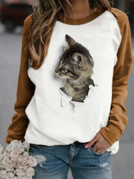 

Crew Neck Casual Loose Sweatshirt, Khaki, Sweatshirts & Hoodies