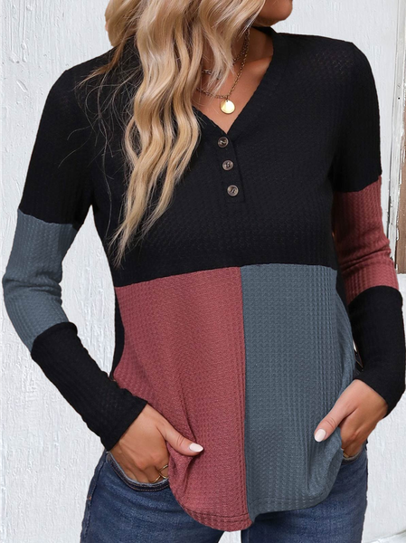 Loose V Neck Casual T-Shirt, Black, T-Shirts