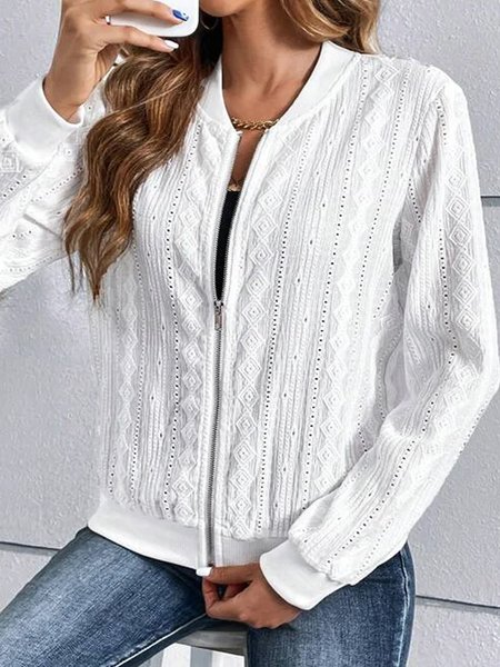 

Plus size Casual Stand Collar Loose Plain Jacket, White, Coats