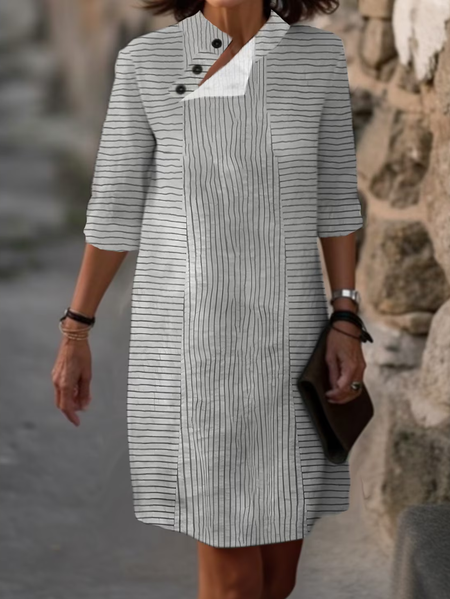 

Loose Asymmetrical Collar Striped Casual Dress, White, Dresses