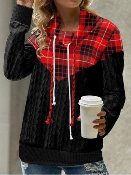 

Loose Casual Plaid Turtleneck Sweatshirt, Black, Sweatshirts & Hoodies