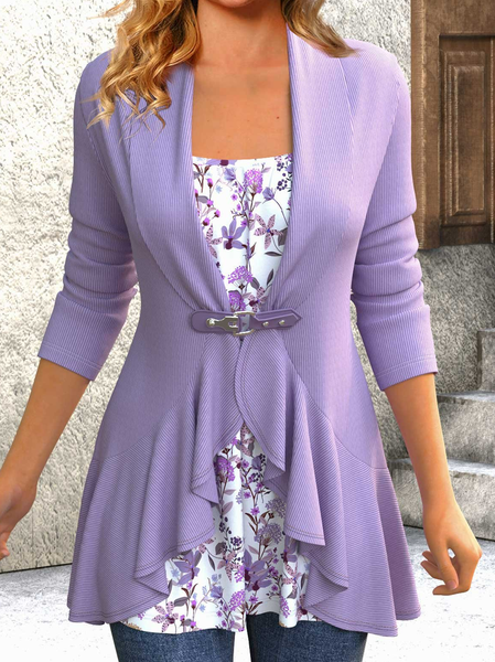 

Split Joint Floral Casual Knitted Shirt, Purple, Shirts & Blouses