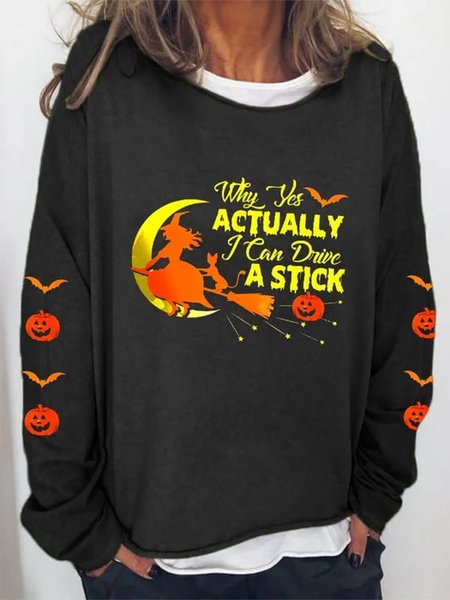 

Loose Crew Neck Halloween Casual T-Shirt, Black, T-Shirts