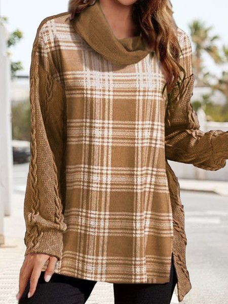 

Turtleneck Casual Loose Sweatshirt, Deep khaki, Sweatshirts & Hoodies